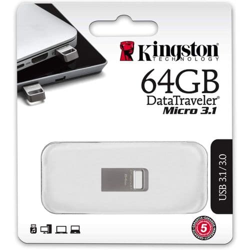 Kingston DataTraveler Micro 64GB USB 3.1 Ultra-Compact Metal Flash Drive