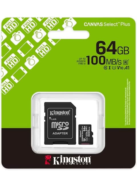 Kingston Canvas Select Plus 64GB microSDXC UHS-I Class 10 Memory Card + SD Adapter